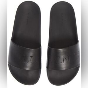 All Saints Karli leather Black Flip Flop Slides Sandals 10 new in box